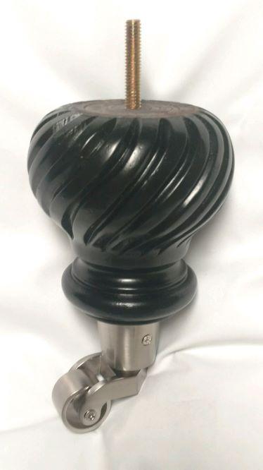 Black Round Turned Tapered Wood Funiture Leg With Caster