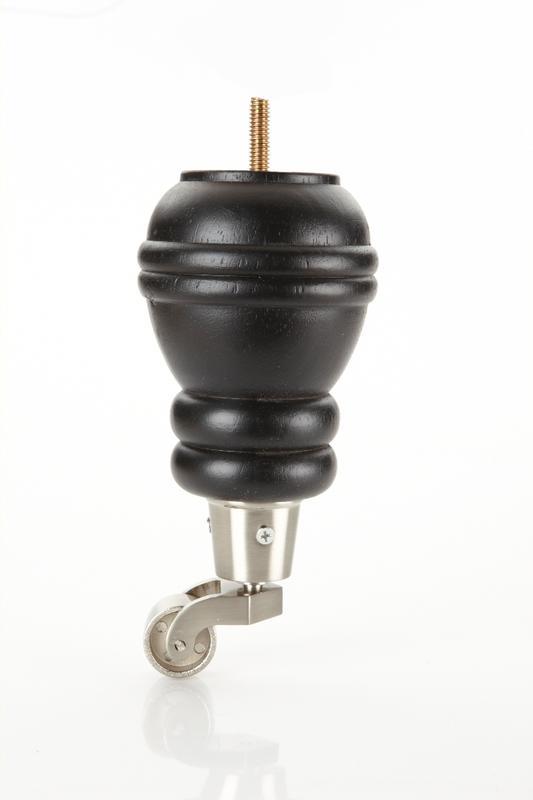 Black Round Turned Tapered Wood Funiture Leg With Caster