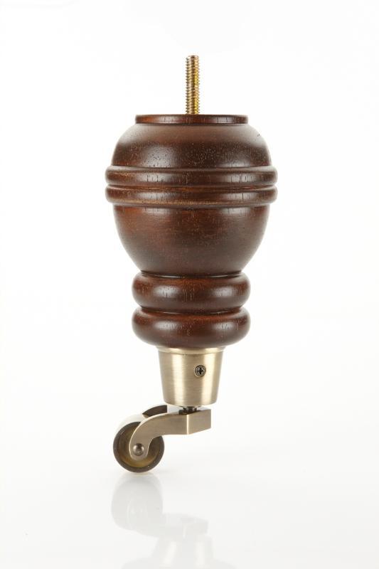 Walnut Round Turned Tapered Wood Funiture Leg With Caster